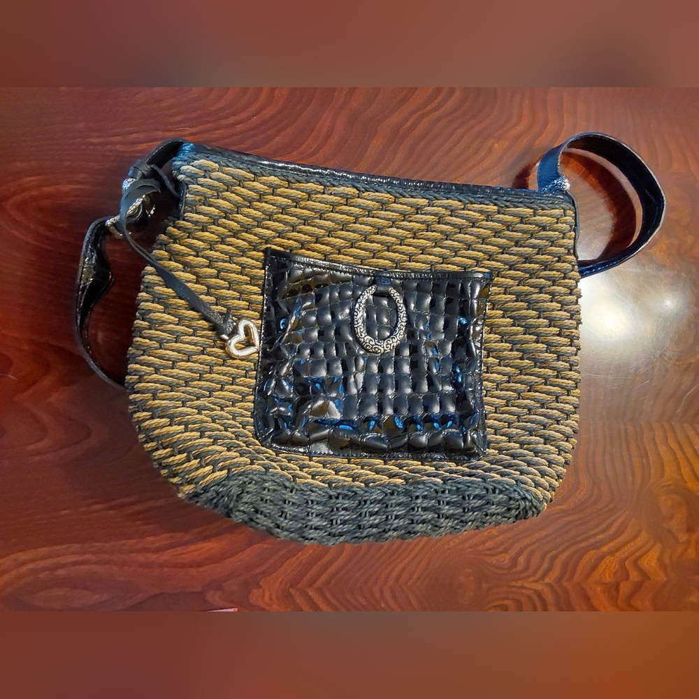 Vintage Brighton Woven Hemp Rope And Leather Shoulder Bag